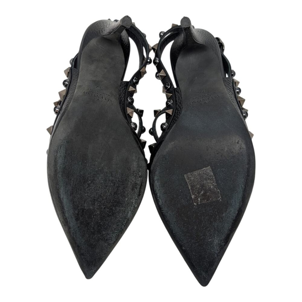 Valentino Pebbled Leather Onyx Rockstud Rolling Ankle Strap 100mm Pump Black 37 - Picture 11 of 12